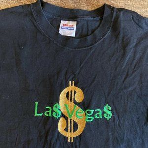 Hanes Las Vegas Dollar Sign Men's Black Cotton Embroidered T-Shirt - Size XL